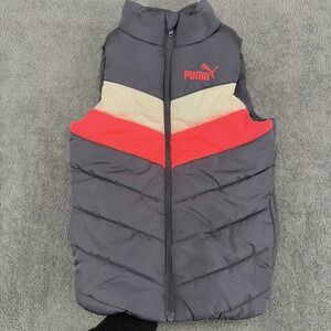 PUMA Unisex Kids Colorblock Puffer Vest Gray Pink White Size 4T